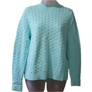 Studio Works Light Robin Egg Blue Cable Knit Pullover Sweater PL